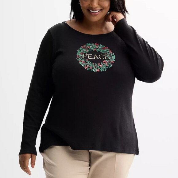 Croft & Barrow Holiday Cotton Tee 1X - Picture 1 of 7